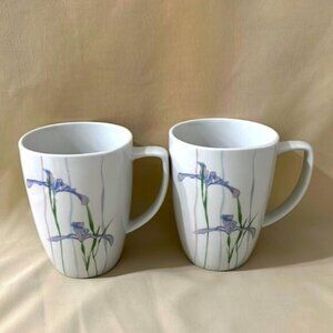 Set of 2 Vintage CORELLE Square SHADOW IRIS 12-oz Porcelain Cup Mugs